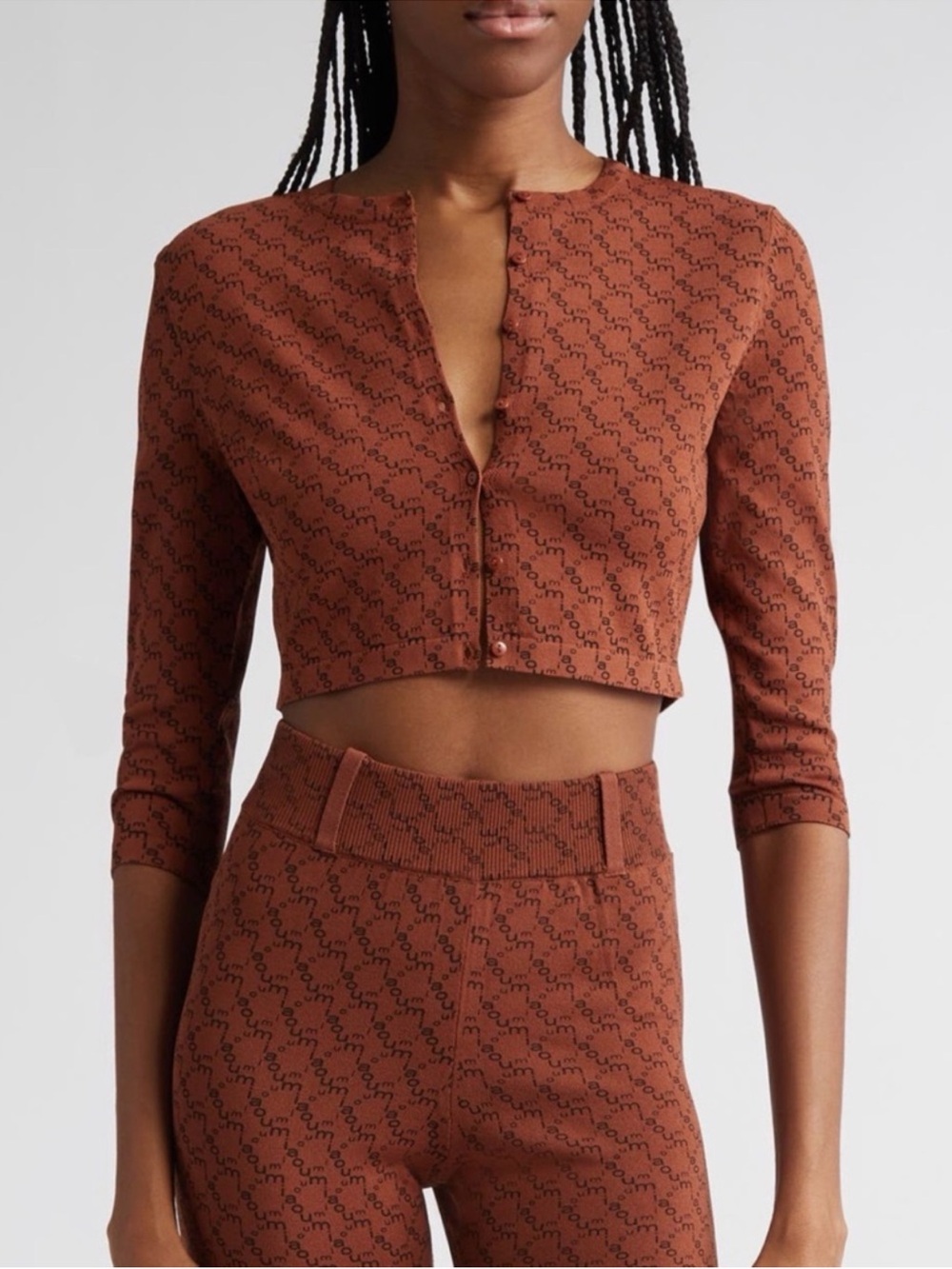 Miaou Frida Cardigan & Harley Capris brown monogram print